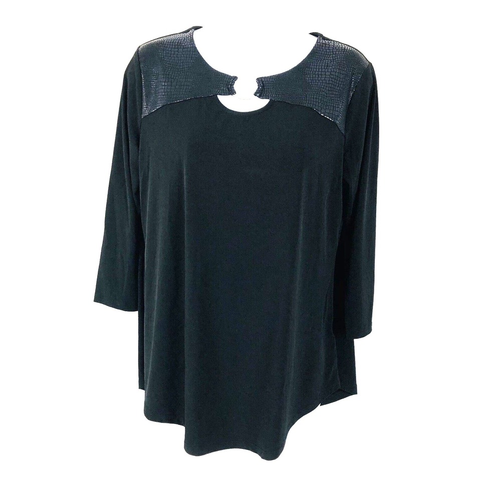 JM Collection Blouse Womens M Black Shoulder snakeskin keyhole stretch comfort